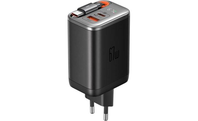 Mcdodo CH-4100 Super-Fast Wall Charger 2IN1 USB-C & USB-A GAN 67W 3A, Display + Retractable Cable 65 cm 60W - Black